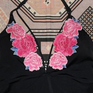 VS PINK strappy flower accent black one piece